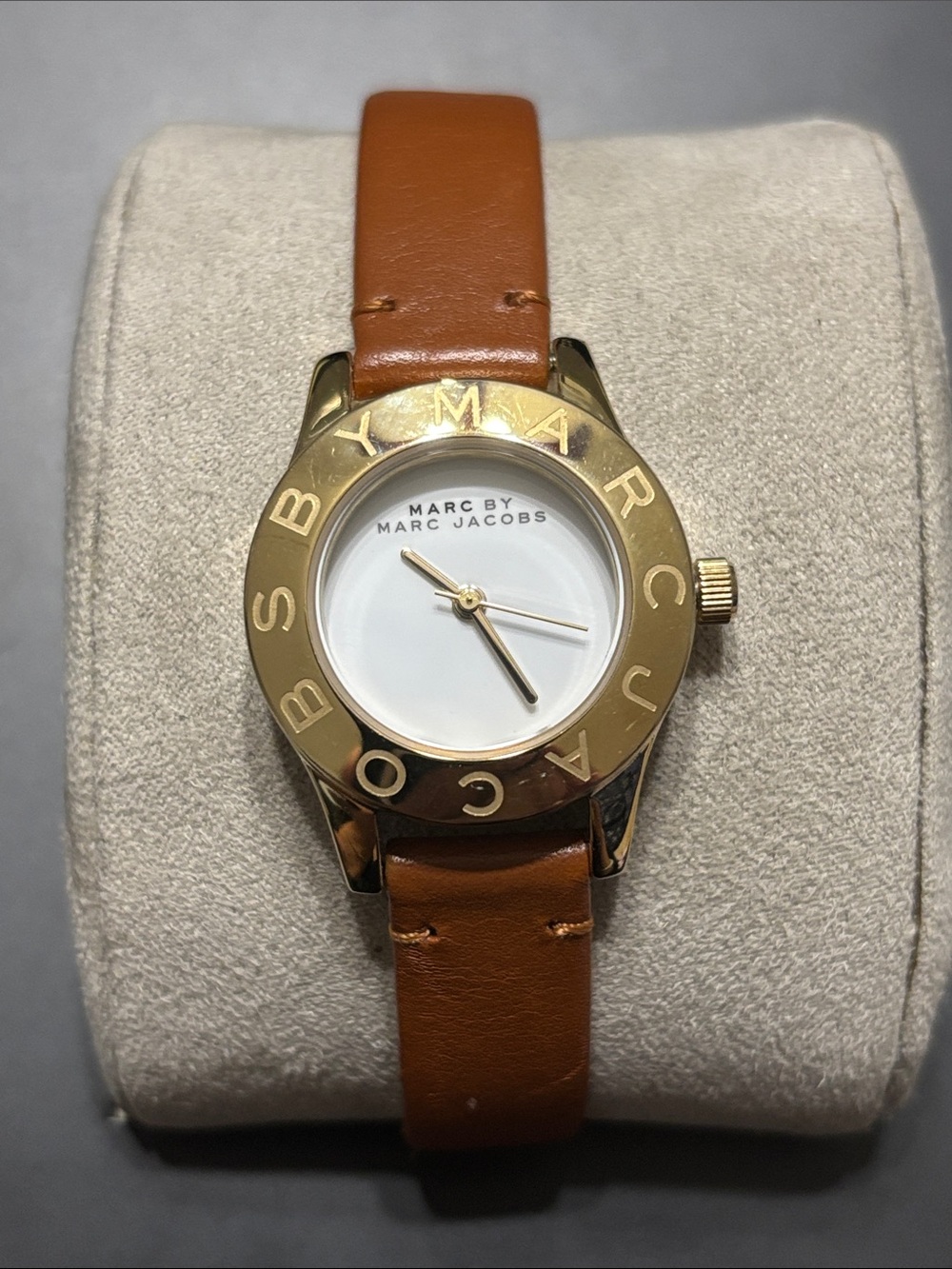Marc By Marc Jacobs Gold Tone Case with Tan Leather Strap Watch